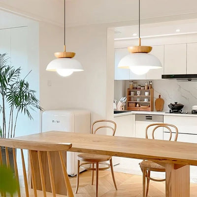 Nordic Half-Wood Pendant Light – Minimalist Scandinavian Elegance