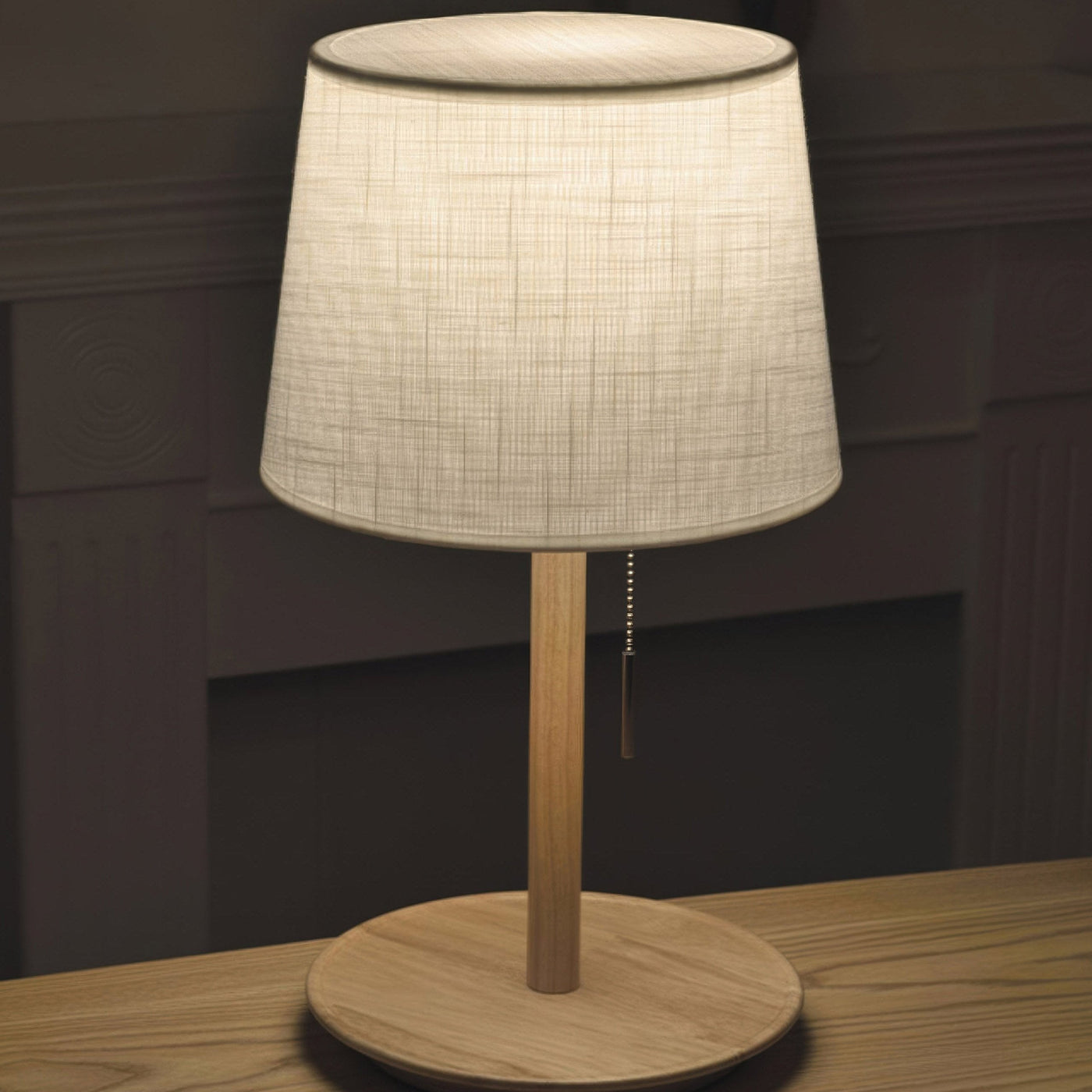 Gentle Glow Nordic Walnut Lamp – Elegant Wooden Table Light with Fabric Shade (E27, LED)