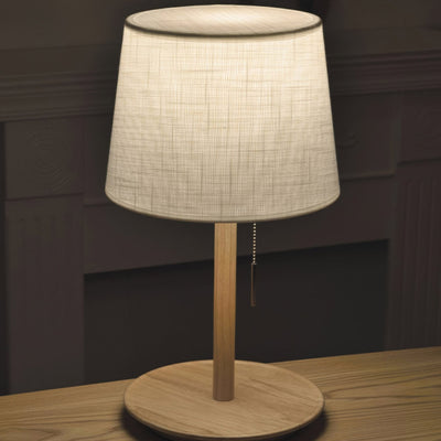 Gentle Glow Nordic Walnut Lamp – Elegant Wooden Table Light with Fabric Shade (E27, LED)
