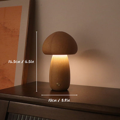 Rechargeable Wooden Mushroom Lamp – Touch Control LED Table Light