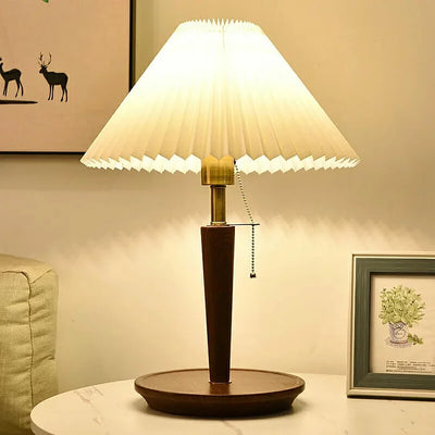 Vintage Pleated Wood Table Lamp – Timeless Elegance with a Warm Glow