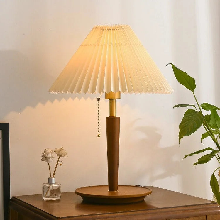 Vintage Pleated Wood Table Lamp – Timeless Elegance with a Warm Glow