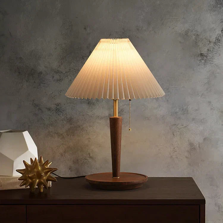 Vintage Pleated Wood Table Lamp – Timeless Elegance with a Warm Glow