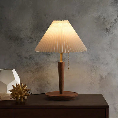 Vintage Pleated Wood Table Lamp – Timeless Elegance with a Warm Glow