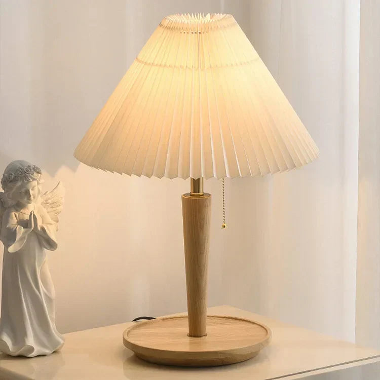 Vintage Pleated Wood Table Lamp – Timeless Elegance with a Warm Glow