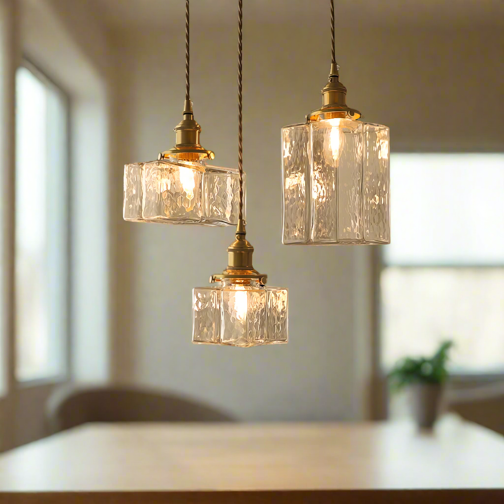Modern Retro Glass Pendant Light – Elegant Hanging Lamp with Gold Cord
