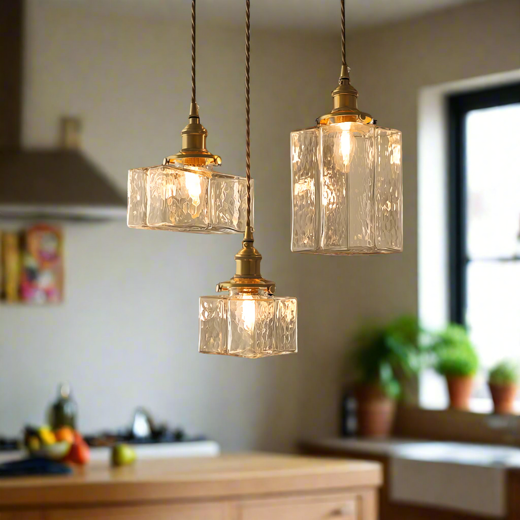 Modern Retro Glass Pendant Light – Elegant Hanging Lamp with Gold Cord