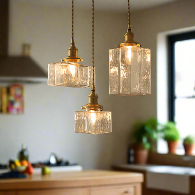 Modern Retro Glass Pendant Light – Elegant Hanging Lamp with Gold Cord