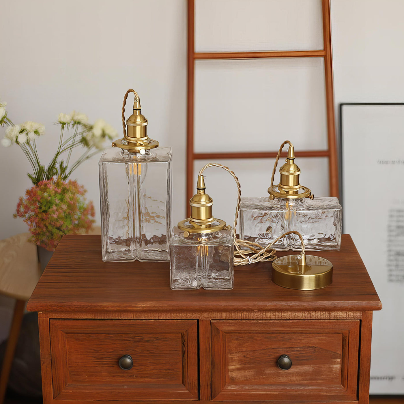 Modern Retro Glass Pendant Light – Elegant Hanging Lamp with Gold Cord