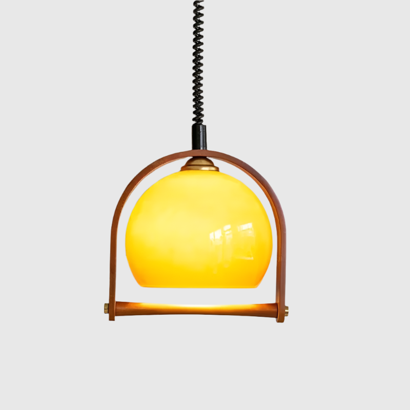 Vintage Bauhaus Wood Pendant Light – Timeless Elegance in Wood & Glass