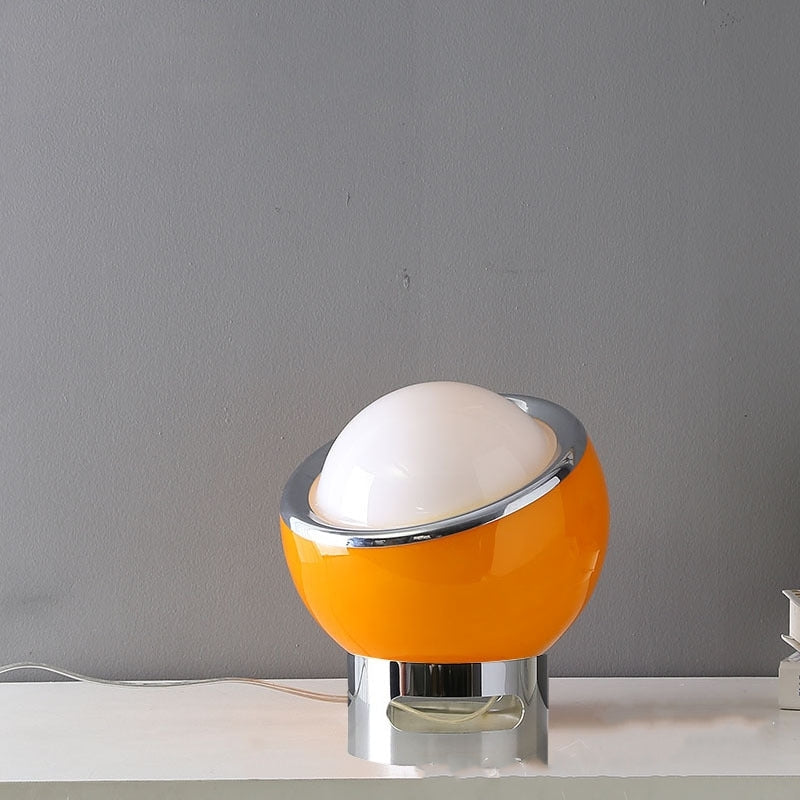 French Opal Bauhaus Table Lamp – Minimalist Glass & Stainless Steel LED Light